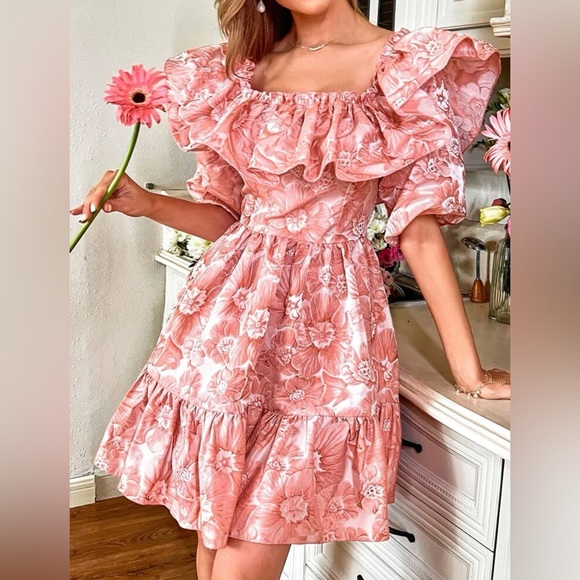 Floral Print Ruffle Trim A-line Dress - Picture 3 of 8